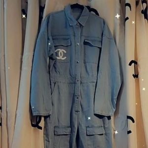Custom light wash blue denim jumpsuit boilersuit 12 xl
